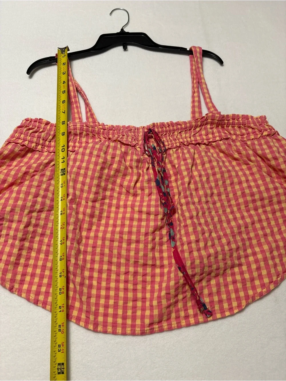 Free People Pink & Orange Gingham Ruffle Tie-Front Cami